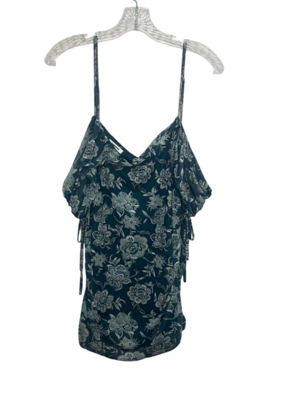 Maurices Floral Sleeveless Blouse Large Green New WOT Spaghetti Strap Cold Shoul